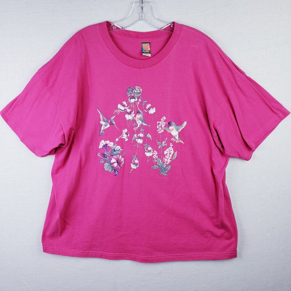 Vintage Mickey Unlimited Land 'N Sea Tee Shirt Womens 18/20W Disney Hummingbirds
